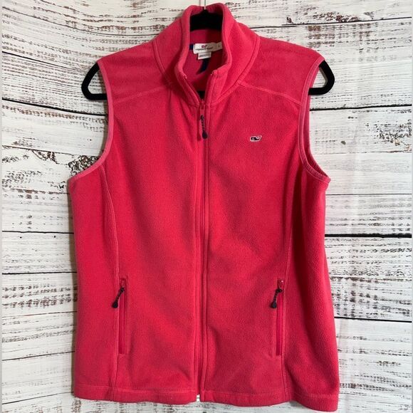 Vineyard Vines Vest Womens size large Coral Pink Fleece Full Zip Up pockets - Picture 2 of 12